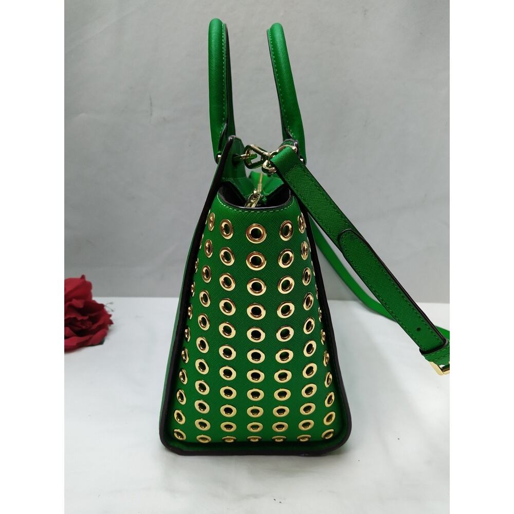 Michael Kors Green Leather Grommets Double Handles Satchel Bag - Picture 5 of 16